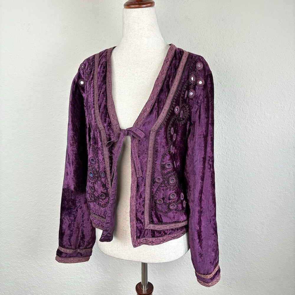Y2K White Stag XL Cardigan Velvet Crop Purple Embroidered Whimsigoth Fairy 90s